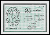 Cervià de Ter. 25 céntimos. (T. 954). Escaso así. EBC+.