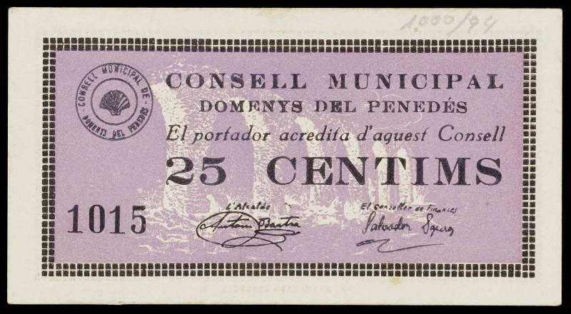 Domenys del Penedès. 25 céntimos. (T. 1050a). EBC.