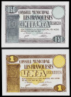 Les Franqueses. 50 céntimos y 1 peseta. (T. 1226 y 1227). 2 billetes, serie completa. Escasos así. EBC/EBC+.