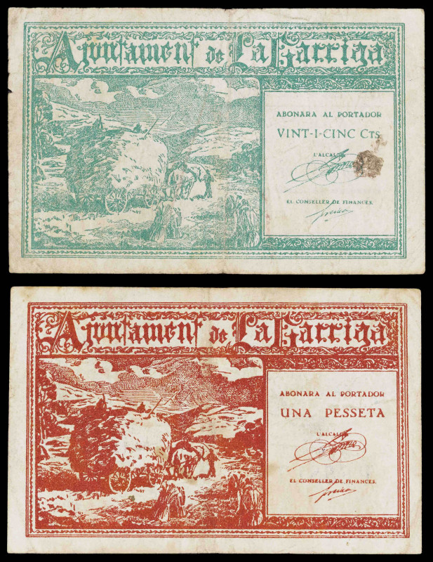 La Garriga. 25 céntimos y 1 peseta. (T. 1270 y 1271). 2 billetes, serie completa...