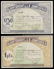 La Jonquera. 50 céntimos y 1 peseta. (T. 1462b y 1464b). 2 billetes. MBC-/EBC.