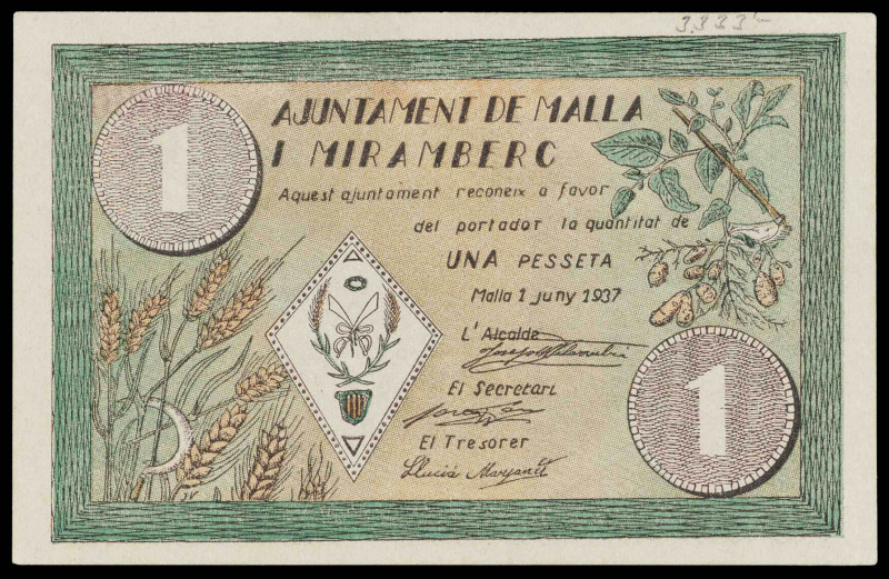 Malla i Miramberc. 1 peseta. (T. 1615a). Nº 0096. Raro. EBC.