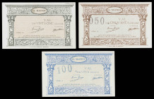 El Masnou. 25, 50 céntimos y 1 peseta. (T. 1672e, 1673c y 1674). 3 billetes, todos los de la localidad. Los 25 céntimos, nº 00921. Escasos así. EBC-/E...