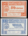 Monistrol de Montserrat. 50 céntimos y 1 peseta. (T. 1750 y 1751a). 2 billetes, serie completa. MBC+.