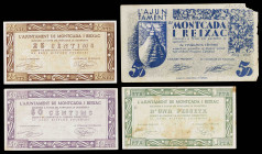 Montcada i Reixac. 25, 50 céntimos (dos) y 1 peseta. (T. 1791c, 1793b, 1794b y 1795b). 4 billetes, una serie completa. BC/EBC-.