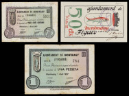 Montmany. 25, 50 céntimos y 1 peseta. (T. 1818, 1819a y 1821). 3 billetes. BC/EBC.