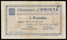 Oristà. 1 peseta. (T. 1974b). Nº 000018. Escaso. BC+.