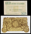 Palautordera. 10 y 50 céntimos. (T. 2032b y 2034a). 2 billetes. MBC-/MBC.