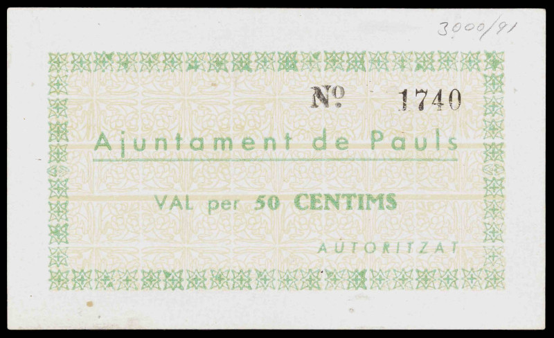 Paüls dels Ports. 50 céntimos. (T. 2078d). Escaso. EBC.