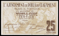 La Pobla de Claramunt. 25 céntimos. (T. 2192). Escaso. MBC+.