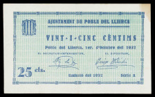 Poble del Llierca. 25 céntimos. (T. 2231). Nº 0095. Escaso. MBC+.