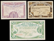 El Prat de Llobregat. 5, 10 y 25 céntimos. (T. 2293 a 2295). 3 billetes, todos los de la localidad. BC+/MBC+.