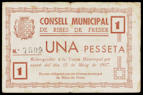 Ribes de Freser. 1 peseta. (T. 2436). Escaso. BC+.
