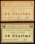 Rocallaura. 25 y 50 céntimos. (T. 2522 y 2523). 2 billetes. Nº 474 y 507. Raros. BC+/MBC-.
