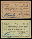 Sant Guim de Freixenet. 50 céntimos y 1 peseta. (T. 2616a y 2617a). 2 cartones, serie completa. MBC-/MBC+.