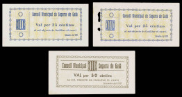 Segarra de Gaià. 25 (dos) y 50 céntimos. (T. 2675, 2676a y 2676b). 3 billetes, una serie completa. EBC-/EBC.