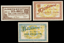 La Seu d'Urgell. 25, 50 céntimos y 1 peseta. (T. 2749, 2752 y 2753). 3 billetes. BC+/EBC.