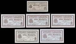 Tarragona. 25 céntimos y 1 peseta (cinco). (T. 2827a, 2828 y 2829). 6 billetes, una serie completa. Tres de 1 peseta con los últimos tres dígitos de l...