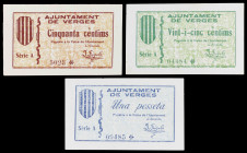 Verges. 25, 50 céntimos y 1 peseta. (T. 3149 a 3151). 3 billetes, serie completa. EBC-/EBC+.