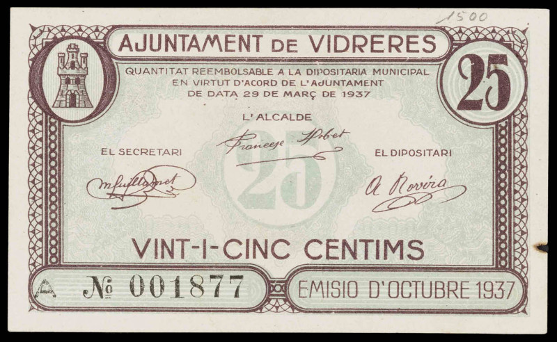 Vidreres. 25 céntimos. (T. 3163). Escaso. EBC-.