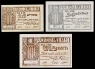 Vilaboi. 25, 50 céntimos y 1 peseta. (T. 3193d, 3194a y 3195a). 3 billetes, serie completa. MBC-/EBC-.
