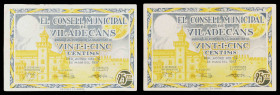 Viladecans. 25 céntimos (dos). (T. 3202). 2 billetes. MBC/MBC+.