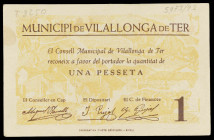 Vilallonga de Ter. 1 peseta. (T. 3250). Escaso. MBC+.
