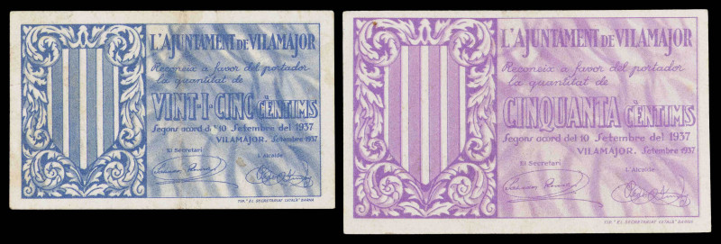 Vilamajor. 25 y 50 céntimos. (T. 3255 y 3256). 2 billetes, el de 25 céntimos nº ...