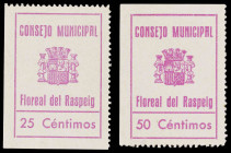 Floreal del Raspeig (Alicante). Consejo Municipal. 25 y 50 céntimos. (KG. falta) (T. falta) (RGH. 2465 y 2466). Serie de 2 sellos. Raros. EBC+.