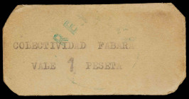 Fabara (Zaragoza). Colectividad Renacer. 1 peseta. (T. falta) (KG. falta) (RGH. falta). Cartón. Raro. MBC-.