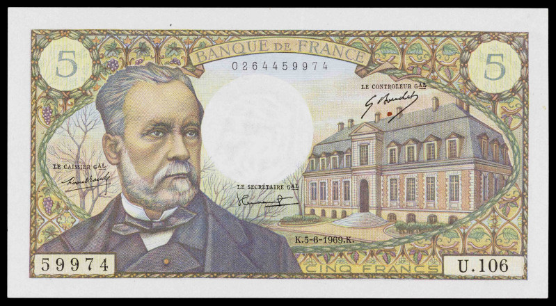 Francia. 1969. Banco de Francia. 5 francos. (Pick 146b). 5 de junio, Louis Paste...
