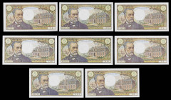 Francia. 1966 a 1970. Banco de Francia. 5 francos. Louis Pasteur. 8 billetes con distintas fechas. A examinar. EBC+/S/C.