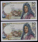 Francia. 1968. Banco de Francia. 50 francos. (Pick 148c). 4 de abril, Jean Racine. Firmas: H. Morant, R. Tondu y G. Bouchet. Pareja correlativa. Escas...