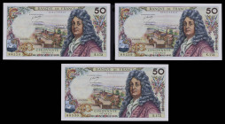 Francia. 1971. Banco de Francia. 50 francos. (Pick 148d). 3 de junio, Jean Racine. Firmas: G. Bouchet, P. Vergnes y H. Morant. Trío correlativo. Escas...