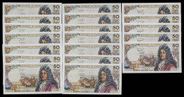 Francia. 1962 a 1975. Banco de Francia. 50 francos. Jean Racine. 19 billetes con fechas distintas. A examinar. Escasos. EBC-/EBC+.