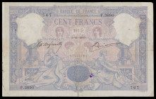Francia. 1903. Banco de Francia. 100 francos. (Pick 65c). 5 de noviembre. Firmas: V. d'Anfreville y Giraud. Roto y pegado con celo. Escaso. (BC+).
