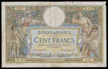 Francia. 1908. Banco de Francia. 100 francos. (Pick 69). 9 de marzo. Fardo marcado con LOM 02 a derecha. Escaso. BC.