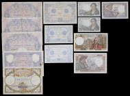 Francia. 1907 a 1972. Banco de Francia. 5 (cinco), 10 (dos), 20, 50 (cinco) y 100 francos. 14 billetes. A examinar. BC/MBC+.