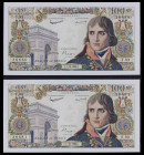 Francia. 1960. Banco de Francia. 100 francos nuevos. (Pick 144a). 1 de diciembre, Napoleón Bonaparte. Pareja correlativa. Puntos de aguja y ondulacion...