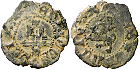 Enrique IV (1454-1474). Sevilla. Media blanca. (Imperatrix E4:32.5) (AB. 825.1). Orlas circulares en anverso y reverso. Cospel irregular. Atractiva. E...