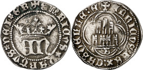Enrique IV (1454-1474). Sevilla. Medio real. (Imperatrix E4:10.28, mismo ejemplar) (AB. 701). Rara. 1,68 g. MBC.