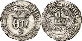 Enrique IV (1454-1474). Sevilla. Medio real. (Imperatrix E4:10.16, mismo ejemplar) (AB. 701.4). Buen ejemplar. Ex Áureo & Calicó 19/10/2016, nº 1180. ...