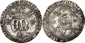 Enrique IV (1454-1474). Sevilla. Medio real. (Imperatrix E4:10.18, mismo ejemplar) (AB. 701.1). Algo recortada. 1,27 g. MBC-.