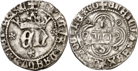 Enrique IV (1454-1474). Sevilla. Medio real. (Imperatrix E4:10.18, mismo ejemplar) (AB. 701.1). Rara. 1,46 g. MBC-.