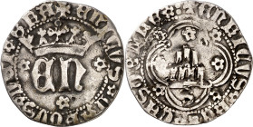 Enrique IV (1454-1474). Sevilla. Medio real. (Imperatrix E4:10.19, mismo ejemplar) (AB. 701.1 var). Florones en los ángulos de la orla en reverso. Rar...