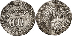 Enrique IV (1454-1474). Sevilla. Medio real. (Imperatrix E4:10.21, mismo ejemplar) (AB. 701.2 var). Grieta. Rara. 1,60 g. MBC/MBC-.