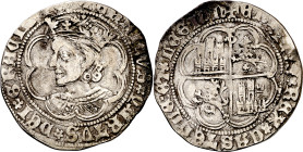 Enrique IV (1454-1474). Sevilla. Real de busto. (Imperatrix E4:9.13, mismo ejemplar) (AB. falta). Orlas lobulares sin roeles en los ángulos en anverso...