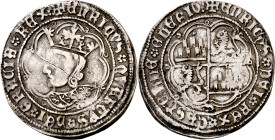 Enrique IV (1454-1474). Sevilla. Real de busto. (Imperatrix E4:9.16 var) (AB. 685 var). Busto peculiar. Leones sin corona. Grieta que atraviesa la mon...