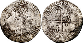 Enrique IV (1454-1474). Sevilla. Real de busto. (Imperatrix E4:9.28) (AB. 685). Peinado peculiar. 3,09 g. MBC.