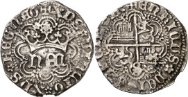 Enrique IV (1454-1474). Sevilla. Medio real de anagrama. (Imperatrix E4:29.5, mismo ejemplar) (AB. 721) (Bautista 927.1, mismo ejemplar). Florones en ...